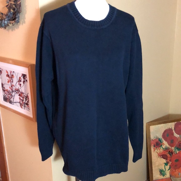 Vintage 90’s LL Bean size Large Tall Classic Crewneck Sweater 100% Cotton Navy - Picture 2 of 13